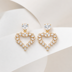 Crystal Heart CZ Gold-Tone Drop Earrings