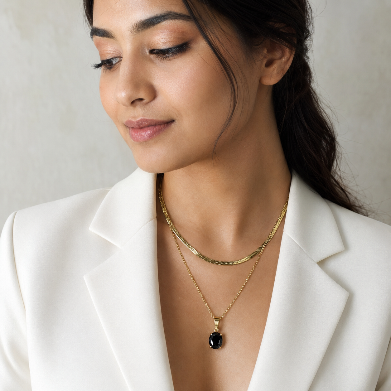 Black Onyx Snake Chain Layered Necklace
