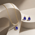 Purple Teardrop Crystal Necklace and Earrings Set