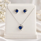 Blue Heart CZ Necklace and Earrings Set