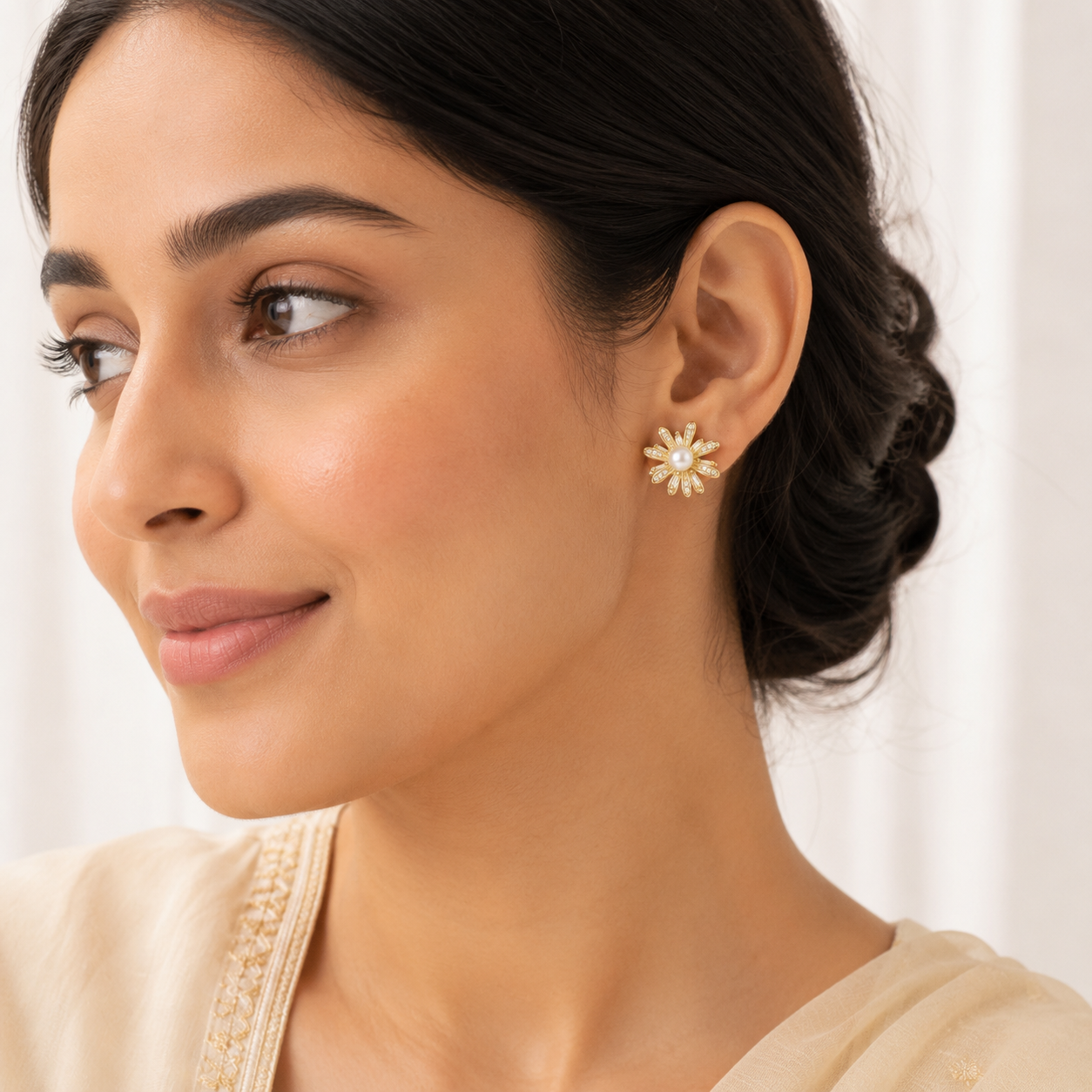 Flower Bloom Pearl Stud Earrings
