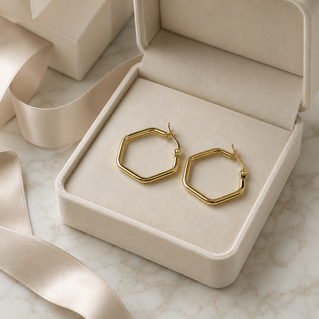 Minimal Hexagon Hoop Earrings