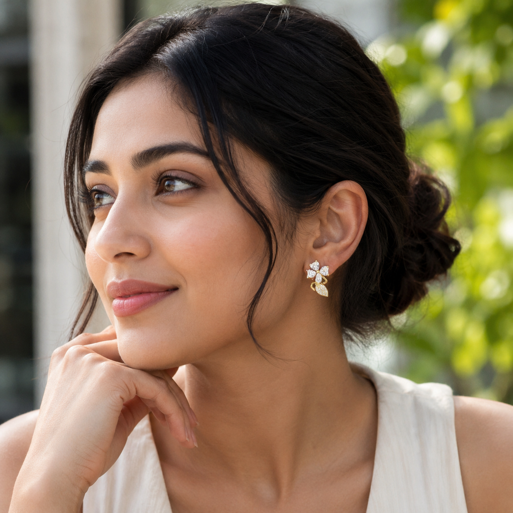 Heart Cluster Leaf Stud Earrings