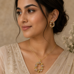 Champagne Round Crystal Necklace and Earrings Set