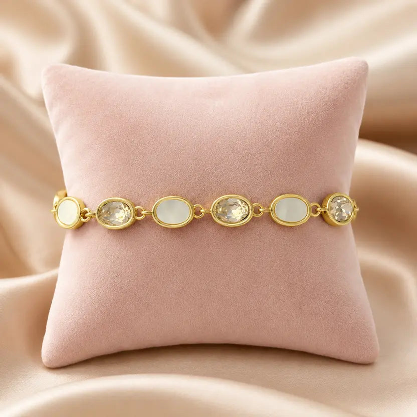 Opal Pink Gemstone Adjustable Bracelet with Good Luck Charm