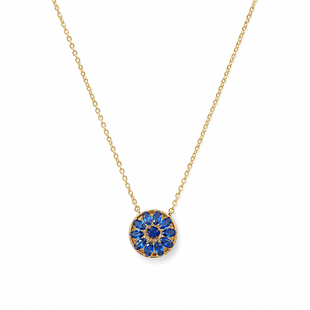 Blue Dial Crystal Gold-Tone Pendant Necklace
