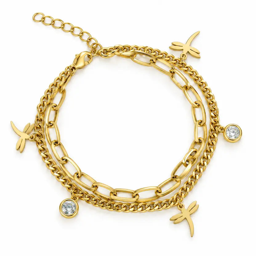 Layered Dragonfly Charm Bracelet