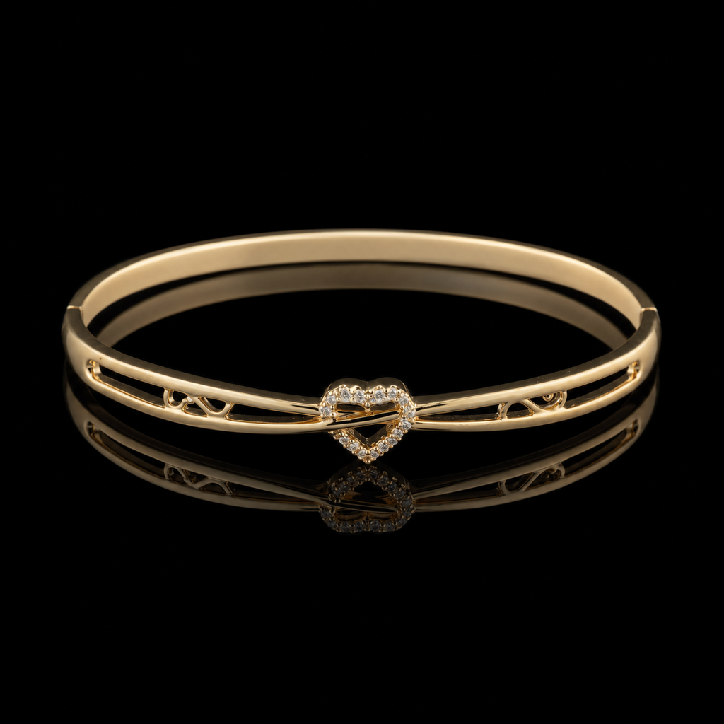 Crystal Heart Rose-Gold Tone Bangle Bracelet