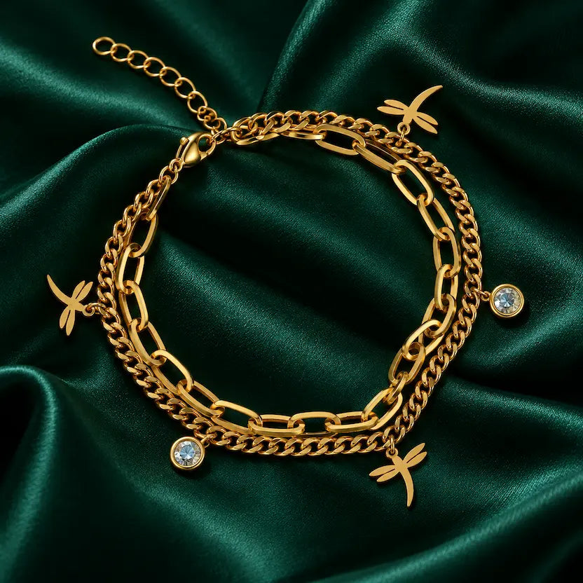 Layered Dragonfly Charm Bracelet