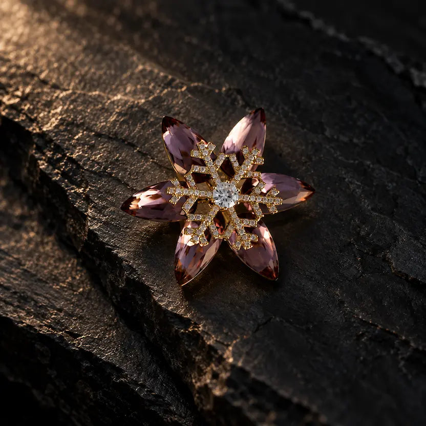 Smoky Plum Fidget Starburst Crystal Brooch