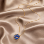 Blue Dial Crystal Gold-Tone Pendant Necklace