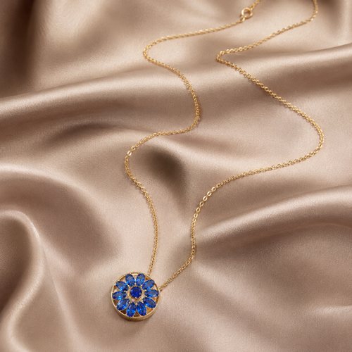 Blue Dial Crystal Gold-Tone Pendant Necklace