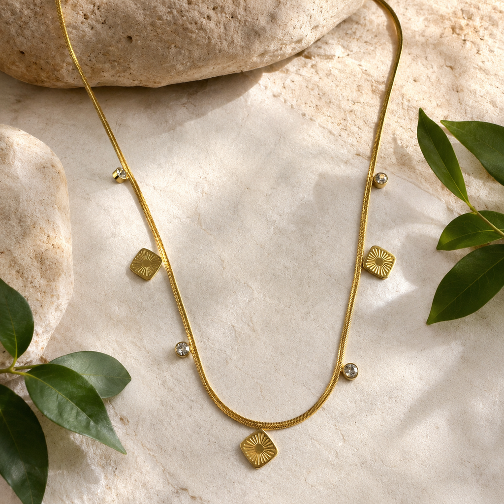 Aurielle Square Charms with Stone Necklace