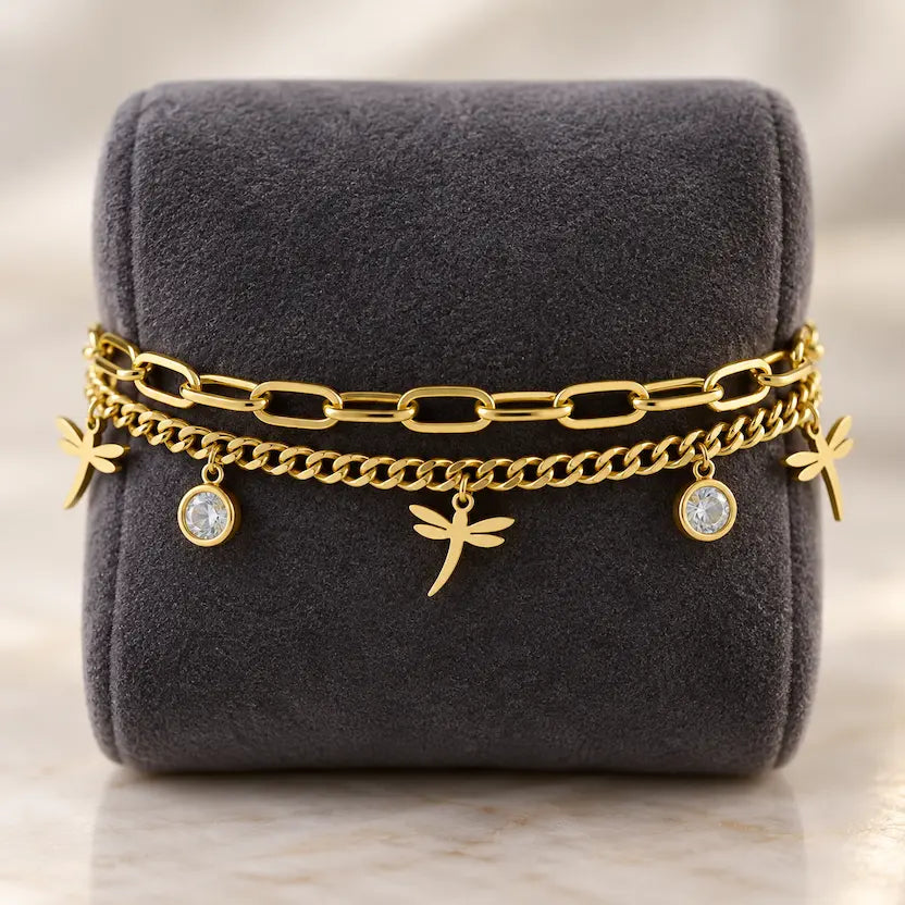 Layered Dragonfly Charm Bracelet