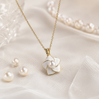 White Enamel Pearl Flower Necklace