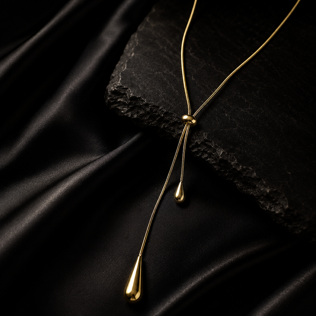 Golden Tear Drop Lariat Necklace