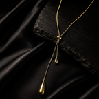 Golden Tear Drop Lariat Necklace
