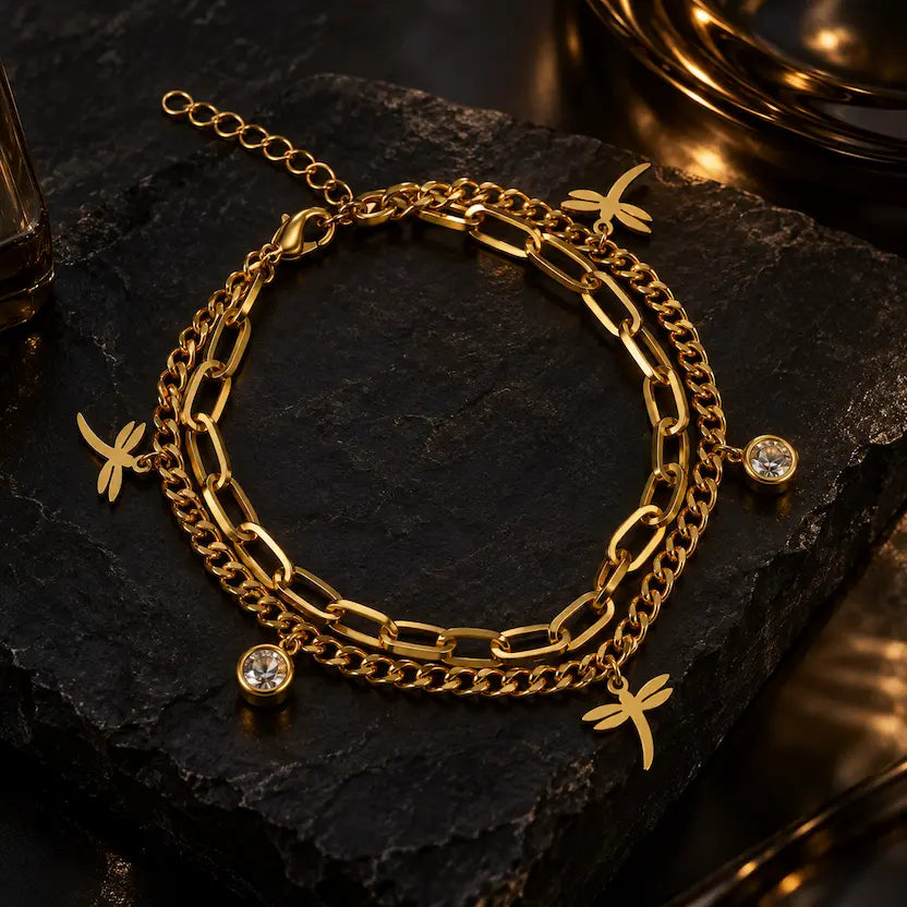 Layered Dragonfly Charm Bracelet