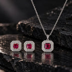 Dark Red Square AD Halo Necklace and Earrings Set