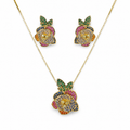 Multicolour Rose CZ Necklace and Earrings Set
