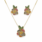Multicolour Rose CZ Necklace and Earrings Set