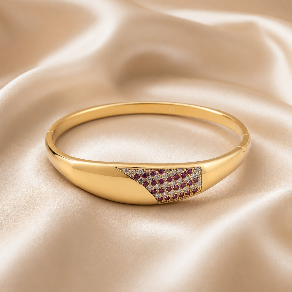 Pink and White Pavé Rose-Gold Tone Bangle