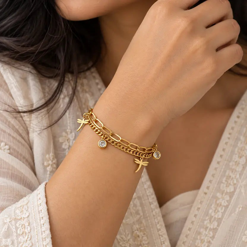 Layered Dragonfly Charm Bracelet