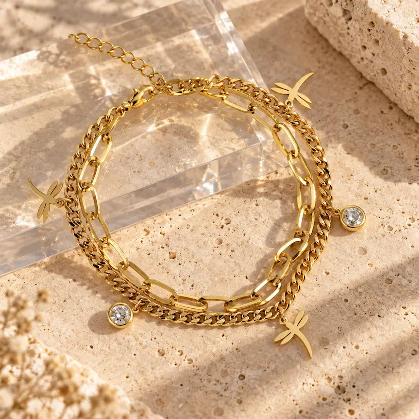 Layered Dragonfly Charm Bracelet