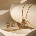 Multicolour Rose CZ Necklace and Earrings Set