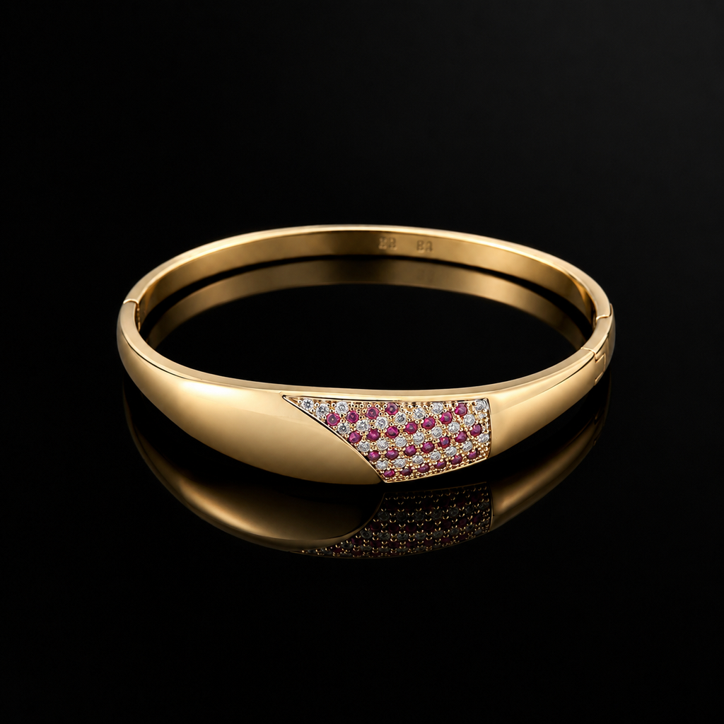 Pink and White Pavé Rose-Gold Tone Bangle