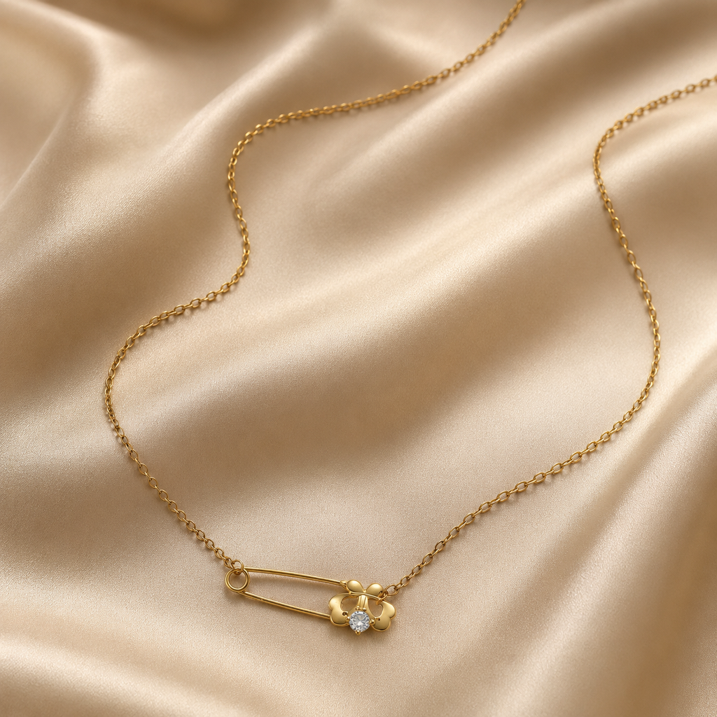 Floral Safety Pin Gold-Tone Pendant Necklace