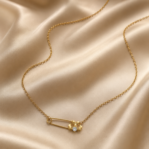 Floral Safety Pin Gold-Tone Pendant Necklace