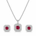 Dark Red Square AD Halo Necklace and Earrings Set