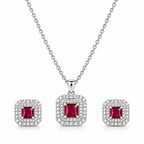 Dark Red Square AD Halo Necklace and Earrings Set