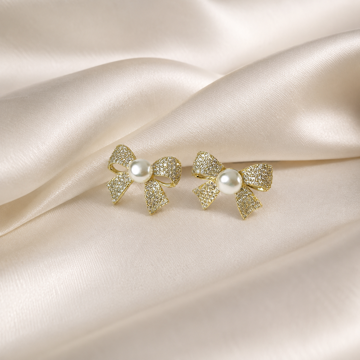Bow and Pearl Stud Earrings