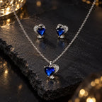 Blue Heart CZ Necklace and Earrings Set