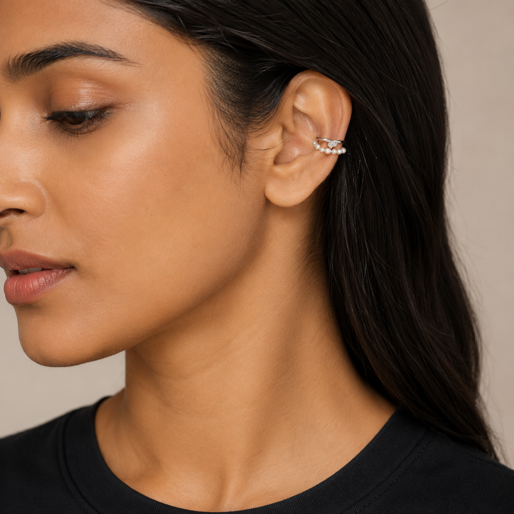 Pearl Leaf Silver-Tone Minimal Ear Cuff