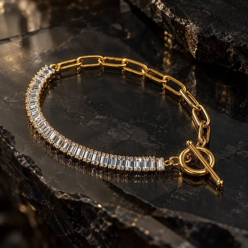 Paperclip Half Tennis Chain Bracelet