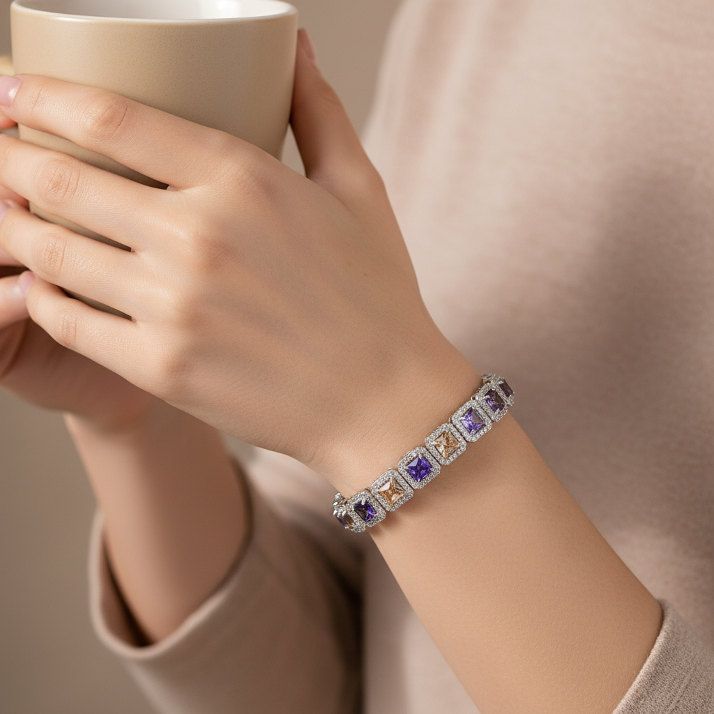Amethyst Halo Tennis Bracelet