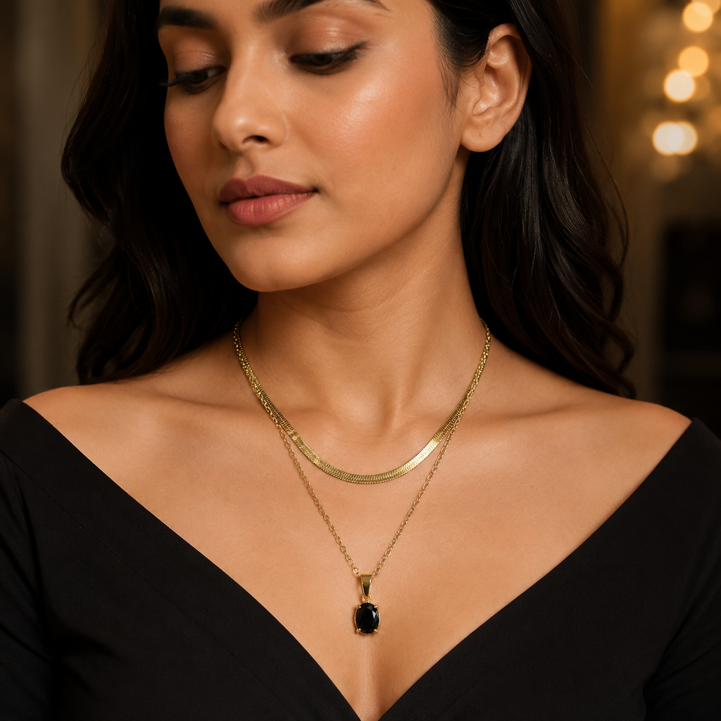 Black Onyx Snake Chain Layered Necklace