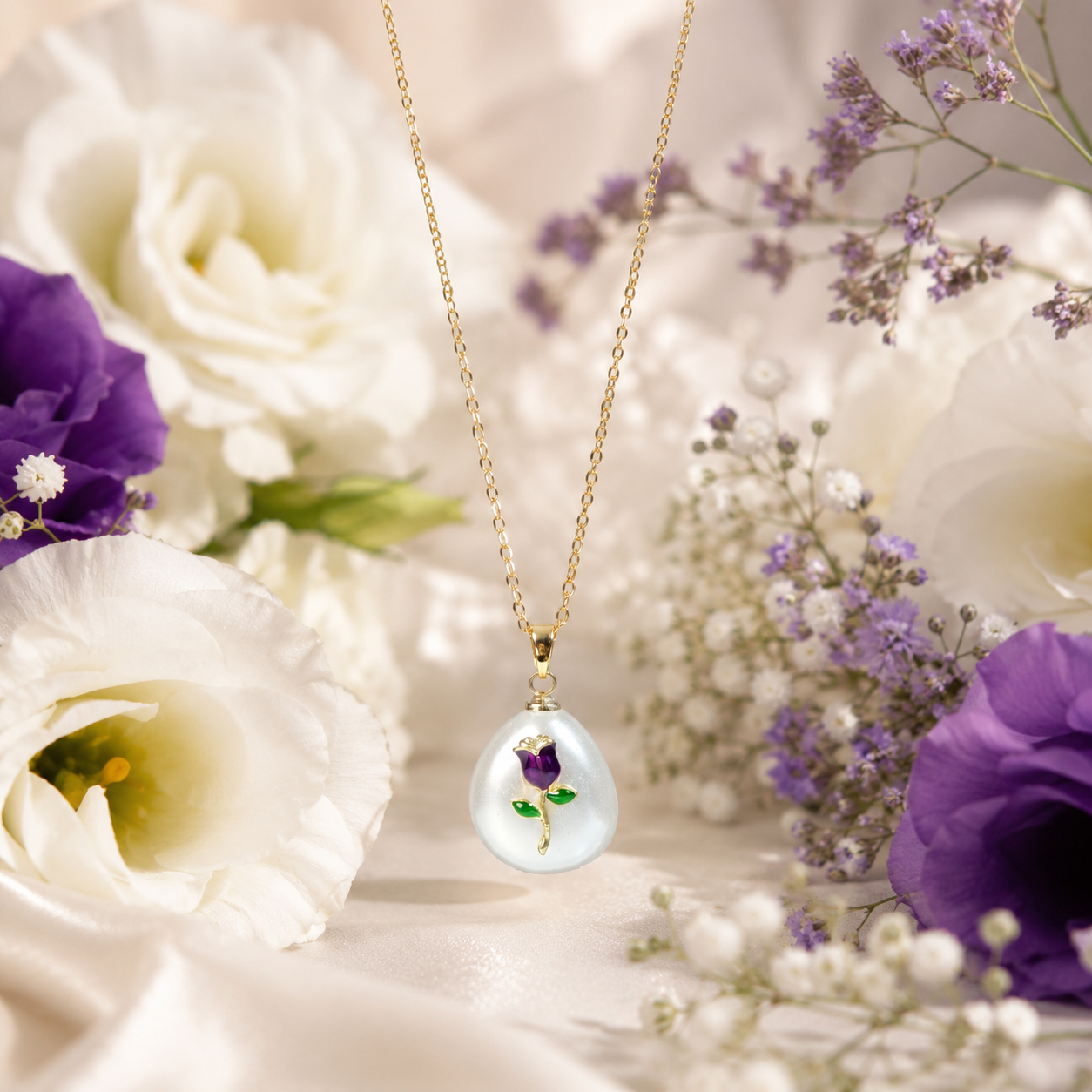 Lavender Rose Pendant Necklace