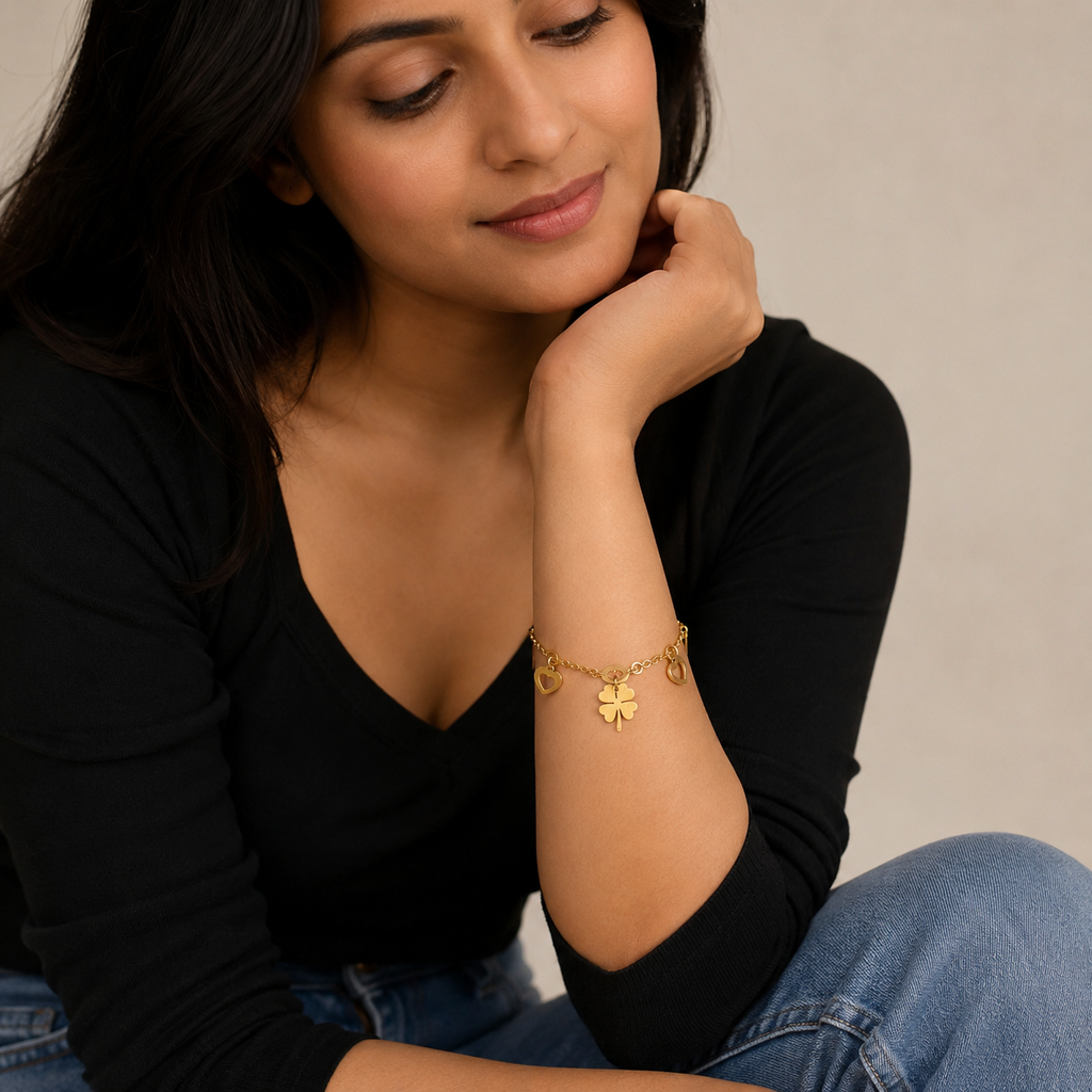Rings Flower Charm Chain Bracelet