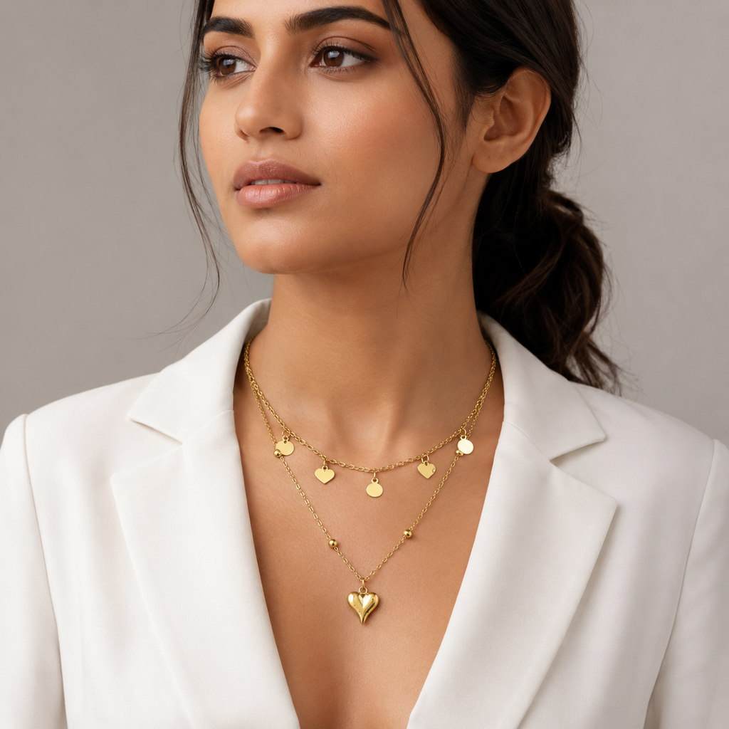 Heart and Disc Stack Necklace