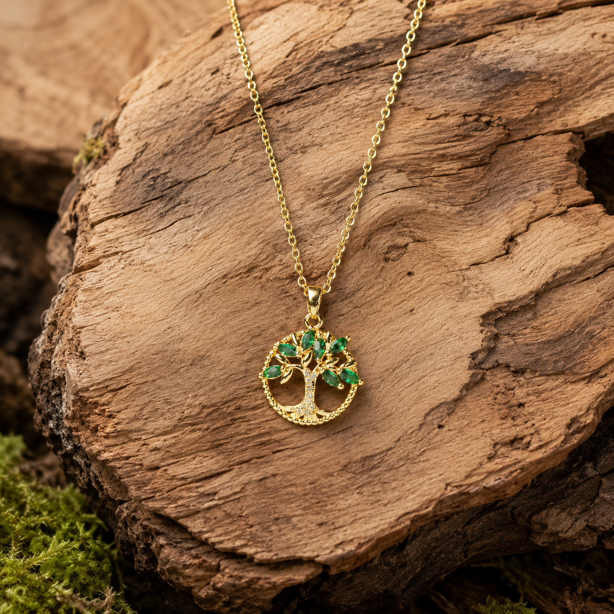 Emerald Tree of Life Pendant Necklace