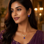 Purple Teardrop Crystal Necklace and Earrings Set