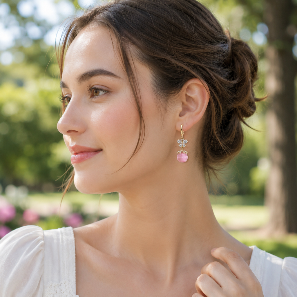 Pink Pearl Butterfly Dangler Earrings