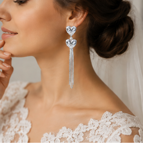 Heart Cluster Tassel Dangler Earrings