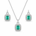 Teal Rectangle AD Halo Necklace and Earrings Set