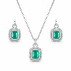 Teal Rectangle AD Halo Necklace and Earrings Set