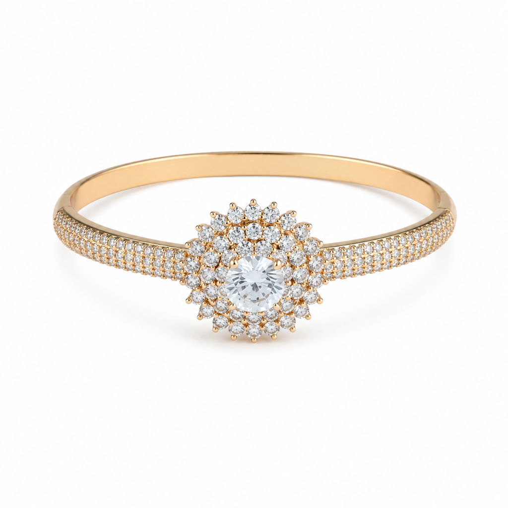 Solitaire Halo Rose-Gold Tone Crystal Bangle